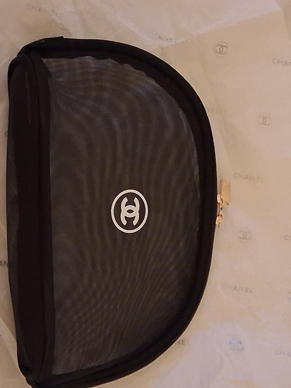 CHANEL Black Mesh 'CHANEL PARIS' Tote with Gold Chain Strap - Picture 6 of 12